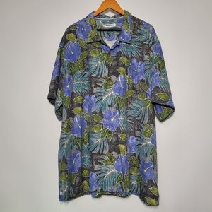Tommy Bahama Blue Hawaiian Floral Silk Blend Button Shirt 3XL